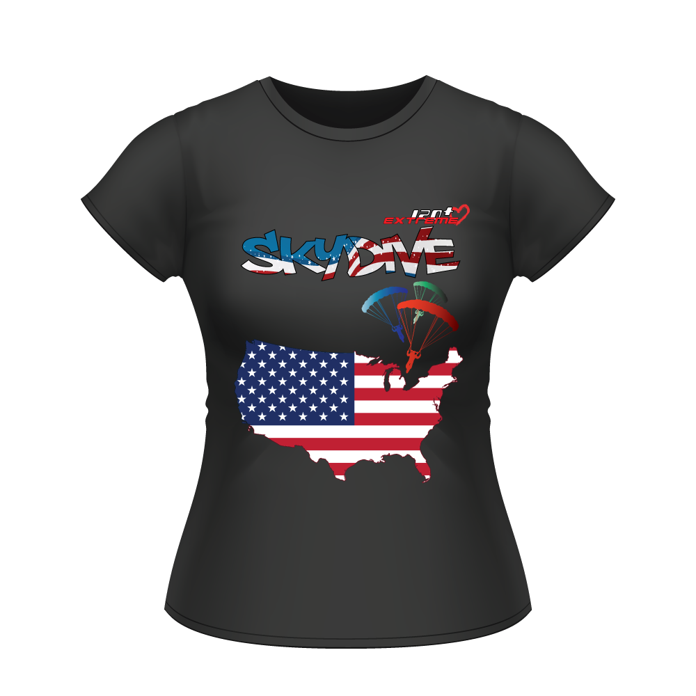 Skydiving T-shirts - Skydive All World - AMERICA - Ladies' Tee -, Shirts, Skydiving Apparel, Skydiving Apparel, Skydiving Apparel, Skydiving Gear, Olympics, T-Shirts, Skydive Chicago, Skydive City, Skydive Perris, Drop Zone Apparel, USPA, united states parachute association, Freefly, BASE, World Record,