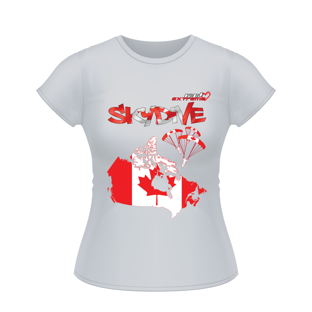 Skydiving T-shirts - Skydive All World - CANADA - Ladies' Tee, Shirts, Skydiving Apparel, Skydiving Apparel, Skydiving Apparel, Skydiving Gear, Olympics, T-Shirts, Skydive Chicago, Skydive City, Skydive Perris, Drop Zone Apparel, USPA, united states parachute association, Freefly, BASE, World Record,