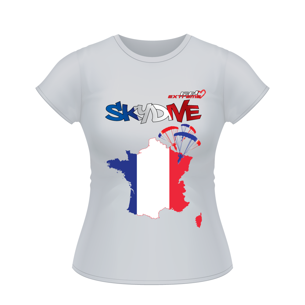 Skydiving T-shirts - Skydive All World - FRANCE - Ladies' Tee -, Shirts, Skydiving Apparel, Skydiving Apparel, Skydiving Apparel, Skydiving Gear, Olympics, T-Shirts, Skydive Chicago, Skydive City, Skydive Perris, Drop Zone Apparel, USPA, united states parachute association, Freefly, BASE, World Record,