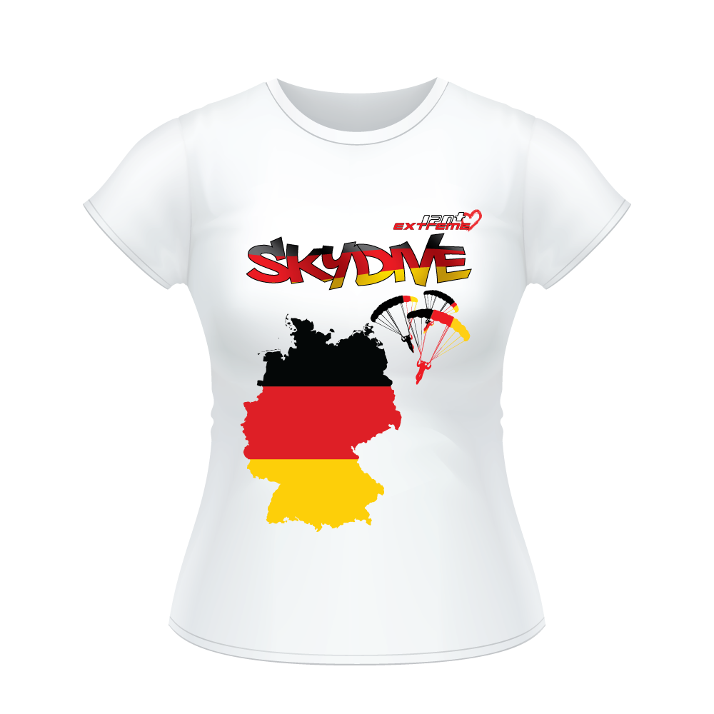 Skydiving T-shirts - Skydive All World - GERMANY - Ladies' Tee -, Shirts, Skydiving Apparel, Skydiving Apparel, Skydiving Apparel, Skydiving Gear, Olympics, T-Shirts, Skydive Chicago, Skydive City, Skydive Perris, Drop Zone Apparel, USPA, united states parachute association, Freefly, BASE, World Record,