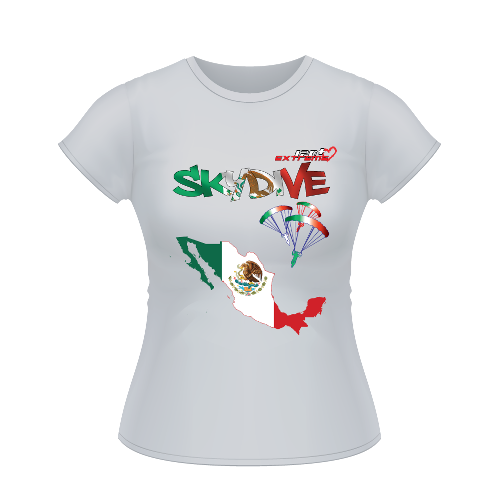 Skydiving T-shirts - Skydive All World - MEXICO - Ladies' Tee -, Shirts, Skydiving Apparel, Skydiving Apparel, Skydiving Apparel, Skydiving Gear, Olympics, T-Shirts, Skydive Chicago, Skydive City, Skydive Perris, Drop Zone Apparel, USPA, united states parachute association, Freefly, BASE, World Record,