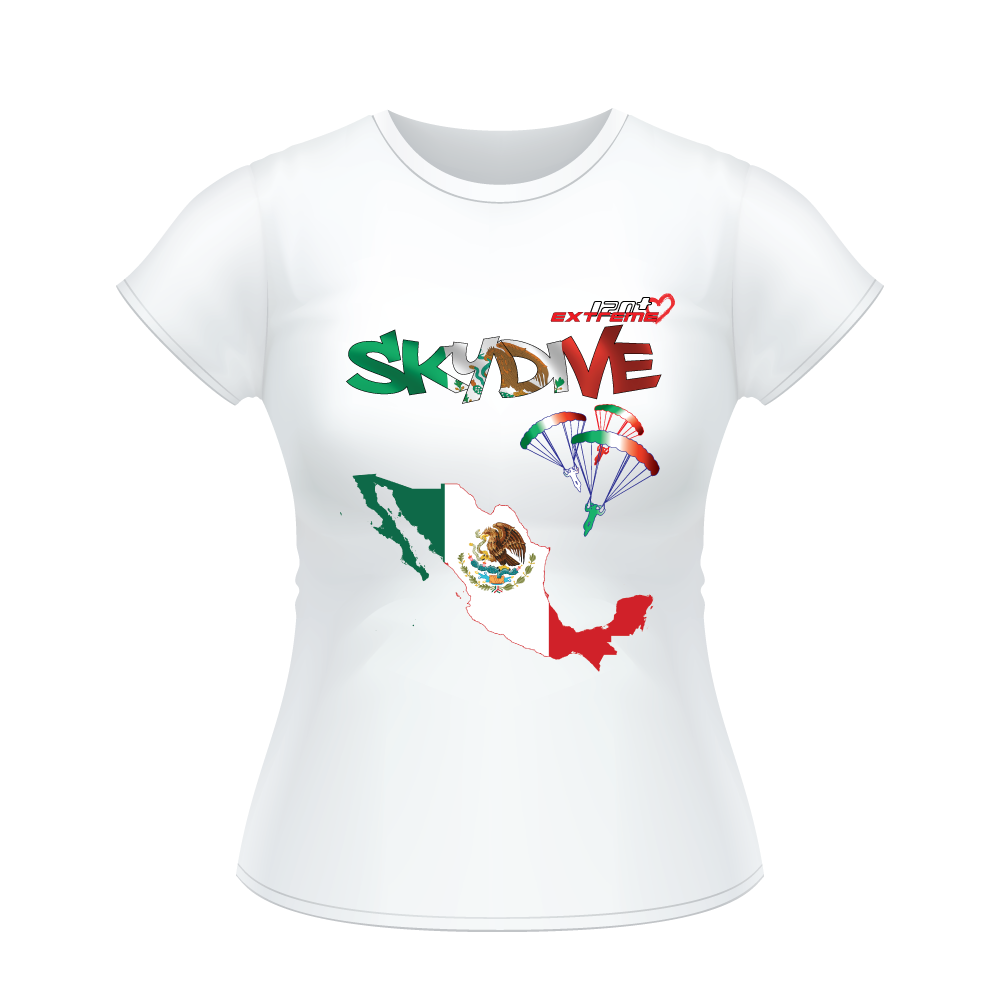 Skydiving T-shirts - Skydive All World - MEXICO - Ladies' Tee -, Shirts, Skydiving Apparel, Skydiving Apparel, Skydiving Apparel, Skydiving Gear, Olympics, T-Shirts, Skydive Chicago, Skydive City, Skydive Perris, Drop Zone Apparel, USPA, united states parachute association, Freefly, BASE, World Record,