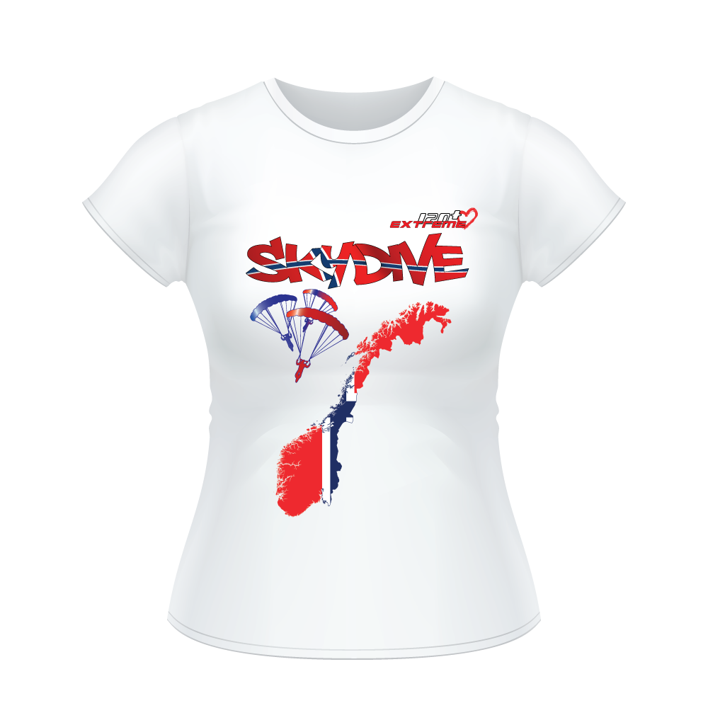 Skydiving T-shirts - Skydive All World - NORWAY - Ladies' Tee -, Shirts, Skydiving Apparel, Skydiving Apparel, Skydiving Apparel, Skydiving Gear, Olympics, T-Shirts, Skydive Chicago, Skydive City, Skydive Perris, Drop Zone Apparel, USPA, united states parachute association, Freefly, BASE, World Record,