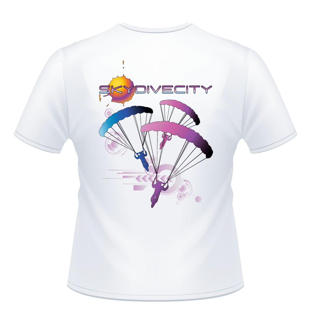 Skydiving T-shirts Skydive City - Flamingo - Men`s Colored T-Shirts, Men's Colored Tees, Skydiving Apparel, Skydiving Apparel, Skydiving Apparel, Skydiving Gear, Olympics, T-Shirts, Skydive Chicago, Skydive City, Skydive Perris, Drop Zone Apparel, USPA, united states parachute association, Freefly, BASE, World Record,