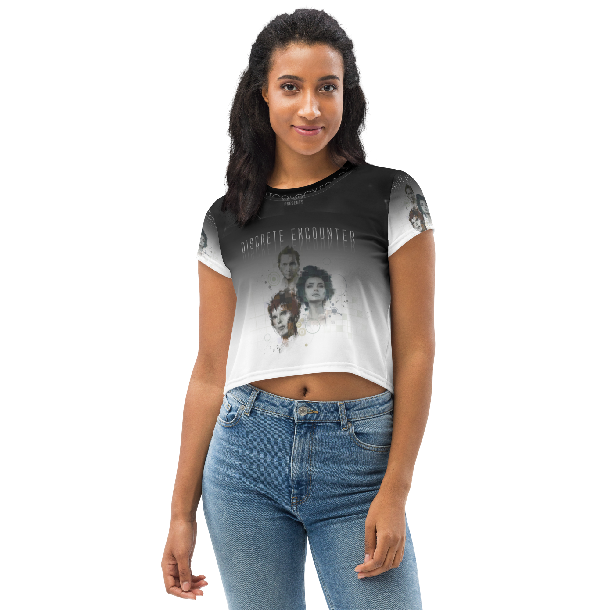 Discrete Encounter - All-Over Print Crop Tee