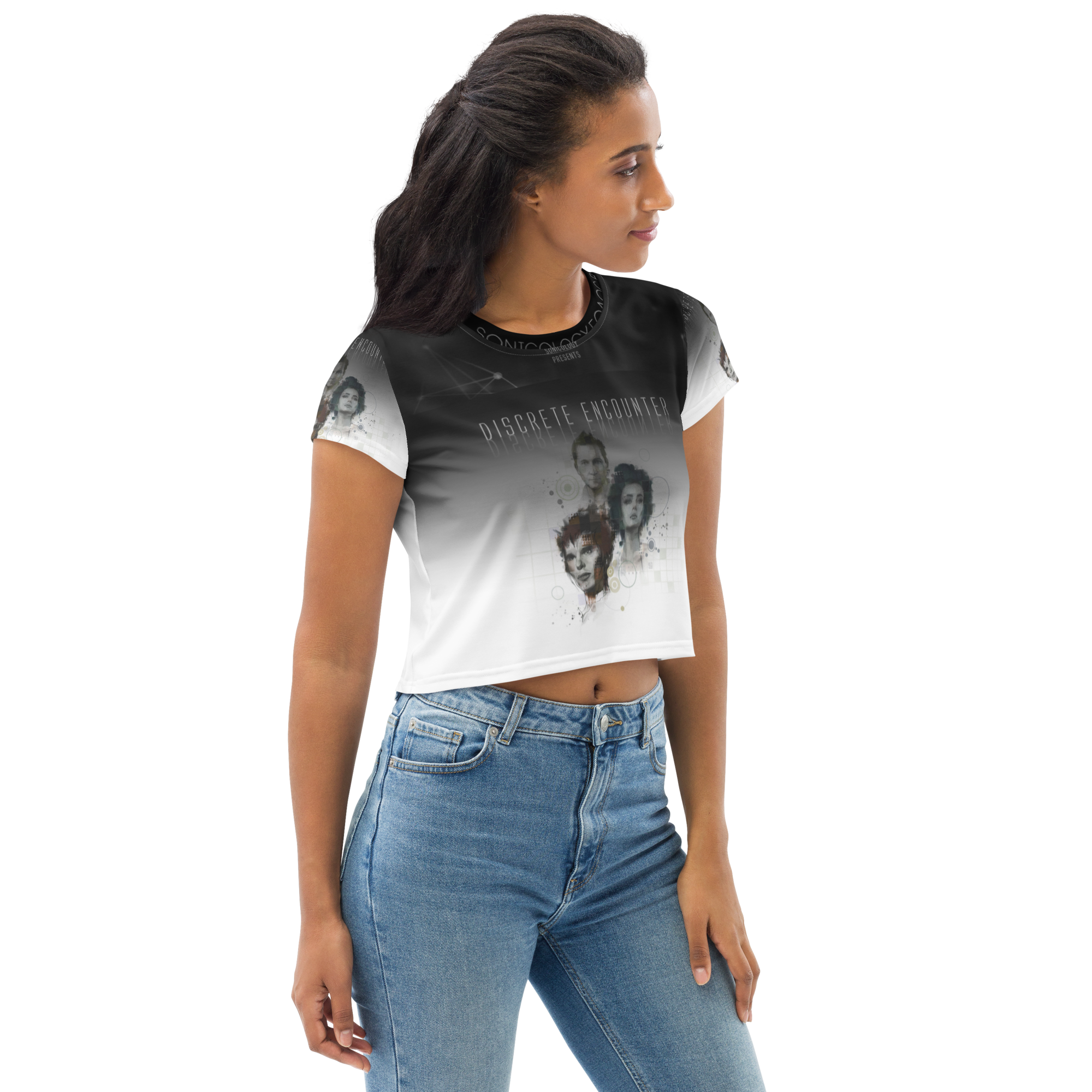 Discrete Encounter - All-Over Print Crop Tee