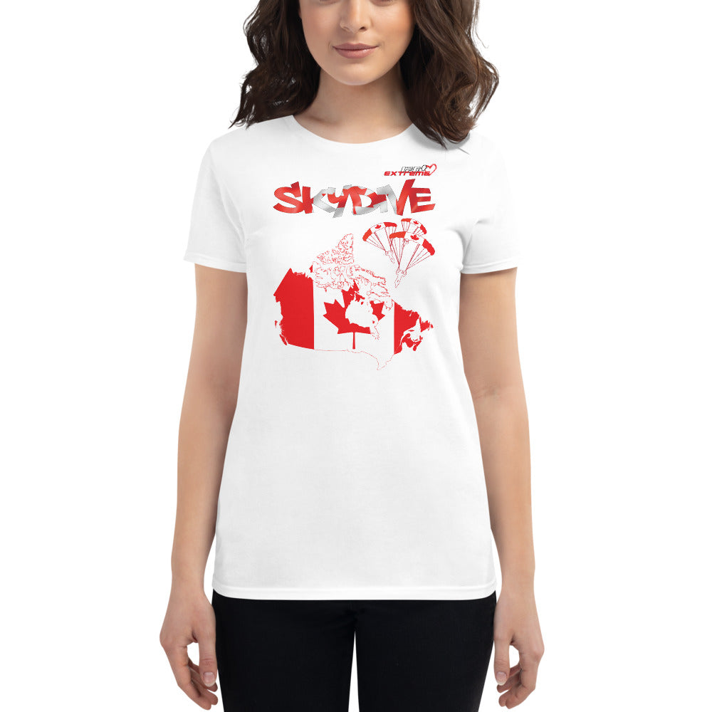 Skydiving T-shirts - Skydive All World - CANADA - Ladies' Tee, Shirts, Skydiving Apparel, Skydiving Apparel, Skydiving Apparel, Skydiving Gear, Olympics, T-Shirts, Skydive Chicago, Skydive City, Skydive Perris, Drop Zone Apparel, USPA, united states parachute association, Freefly, BASE, World Record,