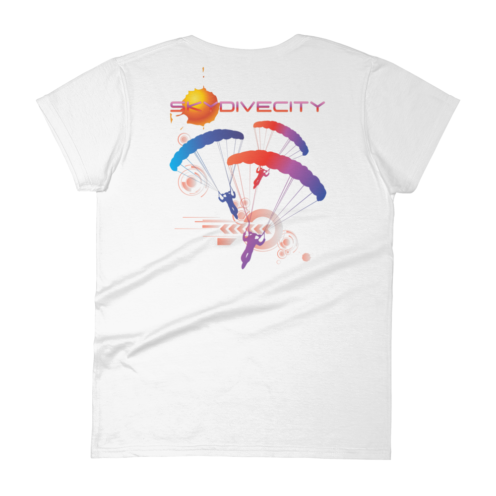 Skydiving T-shirts Skydive City - Sunset - Women`s Colored T-Shirts, Women's Colored Tees, Skydiving Apparel, Skydiving Apparel, Skydiving Apparel, Skydiving Gear, Olympics, T-Shirts, Skydive Chicago, Skydive City, Skydive Perris, Drop Zone Apparel, USPA, united states parachute association, Freefly, BASE, World Record,