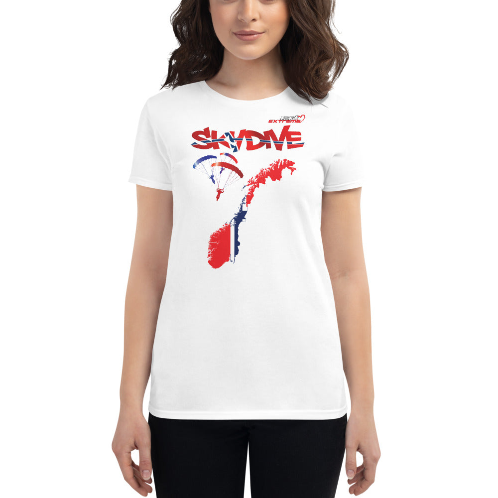 Skydiving T-shirts - Skydive All World - NORWAY - Ladies' Tee -, Shirts, Skydiving Apparel, Skydiving Apparel, Skydiving Apparel, Skydiving Gear, Olympics, T-Shirts, Skydive Chicago, Skydive City, Skydive Perris, Drop Zone Apparel, USPA, united states parachute association, Freefly, BASE, World Record,