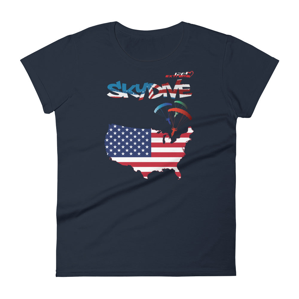 Skydiving T-shirts - Skydive All World - AMERICA - Ladies' Tee -, Shirts, Skydiving Apparel, Skydiving Apparel, Skydiving Apparel, Skydiving Gear, Olympics, T-Shirts, Skydive Chicago, Skydive City, Skydive Perris, Drop Zone Apparel, USPA, united states parachute association, Freefly, BASE, World Record,