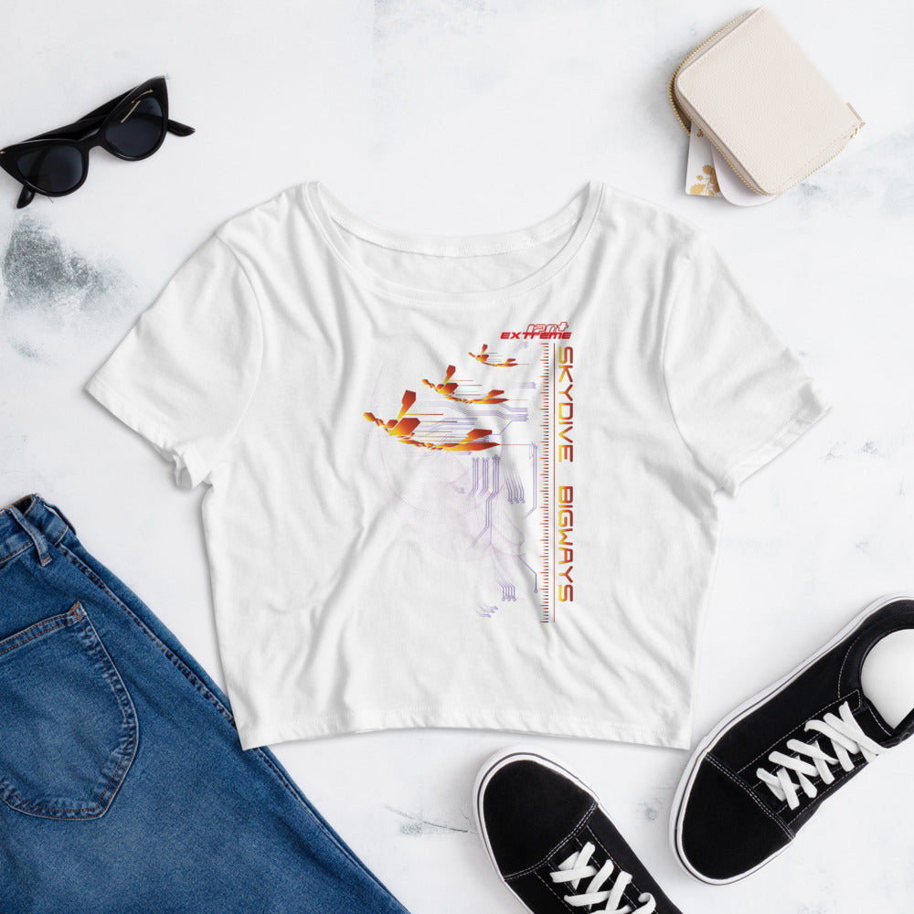 Skydiving T-shirts Women`s Crop Top - Skydive BIGWAYS -, , Skydiving Apparel, Skydiving Apparel, Skydiving Apparel, Skydiving Gear, Olympics, T-Shirts, Skydive Chicago, Skydive City, Skydive Perris, Drop Zone Apparel, USPA, united states parachute association, Freefly, BASE, World Record,