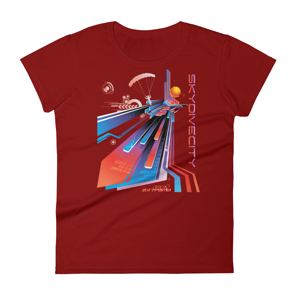 Skydiving T-shirts Skydive City - Sunset - Women`s Colored T-Shirts, Women's Colored Tees, Skydiving Apparel, Skydiving Apparel, Skydiving Apparel, Skydiving Gear, Olympics, T-Shirts, Skydive Chicago, Skydive City, Skydive Perris, Drop Zone Apparel, USPA, united states parachute association, Freefly, BASE, World Record,