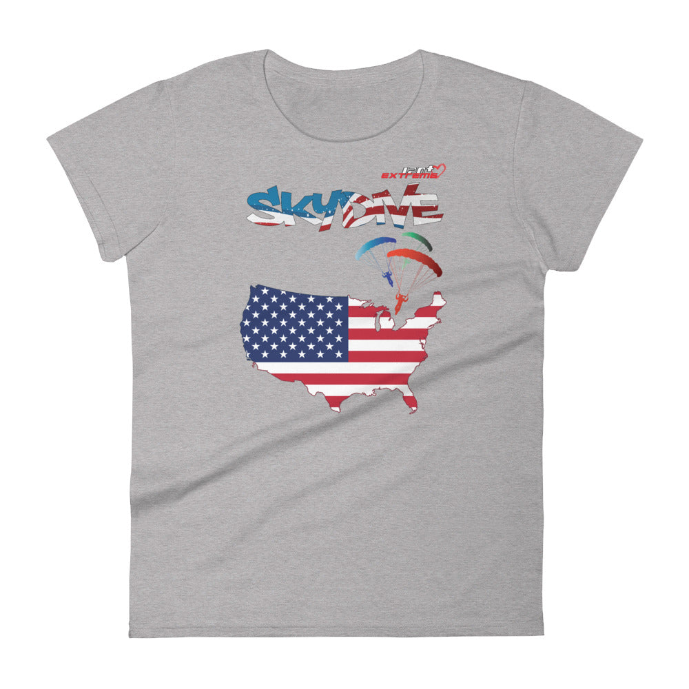 Skydiving T-shirts - Skydive All World - AMERICA - Ladies' Tee -, Shirts, Skydiving Apparel, Skydiving Apparel, Skydiving Apparel, Skydiving Gear, Olympics, T-Shirts, Skydive Chicago, Skydive City, Skydive Perris, Drop Zone Apparel, USPA, united states parachute association, Freefly, BASE, World Record,