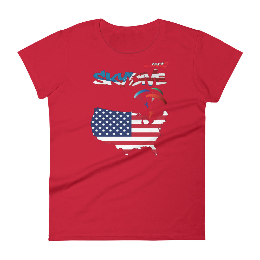 Skydiving T-shirts - Skydive All World - AMERICA - Ladies' Tee -, Shirts, Skydiving Apparel, Skydiving Apparel, Skydiving Apparel, Skydiving Gear, Olympics, T-Shirts, Skydive Chicago, Skydive City, Skydive Perris, Drop Zone Apparel, USPA, united states parachute association, Freefly, BASE, World Record,