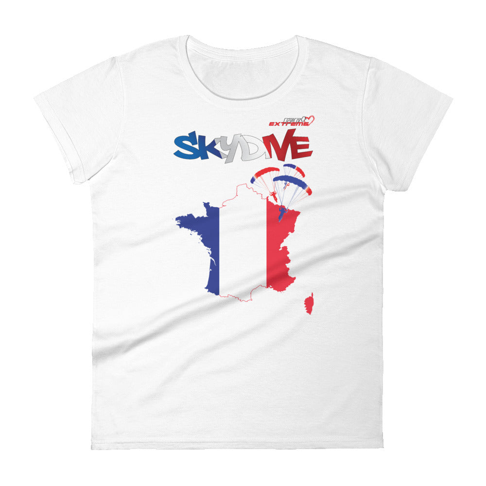 Skydiving T-shirts - Skydive All World - FRANCE - Ladies' Tee -, Shirts, Skydiving Apparel, Skydiving Apparel, Skydiving Apparel, Skydiving Gear, Olympics, T-Shirts, Skydive Chicago, Skydive City, Skydive Perris, Drop Zone Apparel, USPA, united states parachute association, Freefly, BASE, World Record,