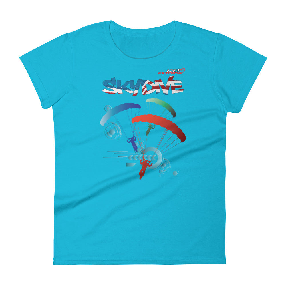 Skydiving T-shirts - Skydive Around - AMERICA - Ladies' Tee, Shirts, Skydiving Apparel, Skydiving Apparel, Skydiving Apparel, Skydiving Gear, Olympics, T-Shirts, Skydive Chicago, Skydive City, Skydive Perris, Drop Zone Apparel, USPA, united states parachute association, Freefly, BASE, World Record,