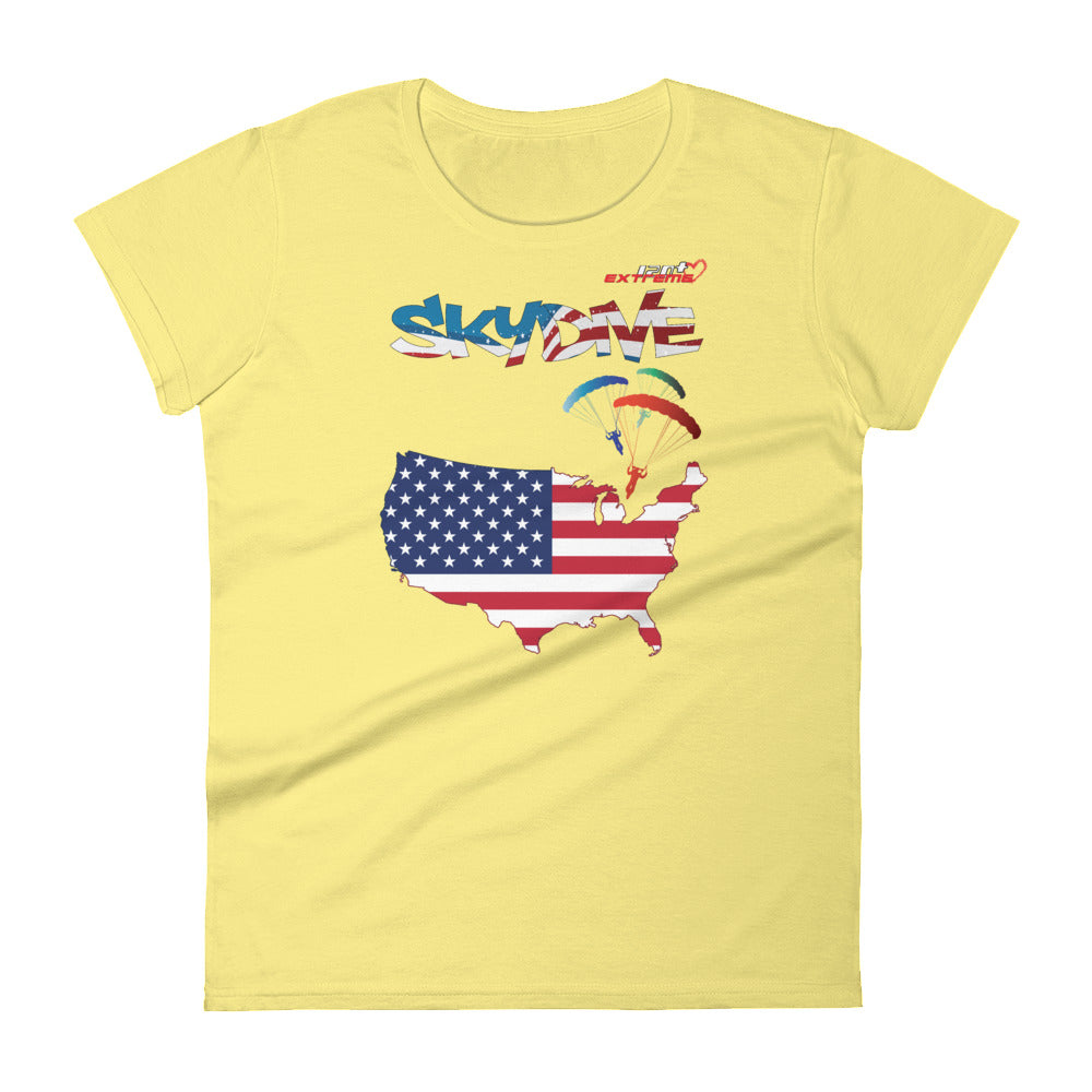 Skydiving T-shirts - Skydive All World - AMERICA - Ladies' Tee -, Shirts, Skydiving Apparel, Skydiving Apparel, Skydiving Apparel, Skydiving Gear, Olympics, T-Shirts, Skydive Chicago, Skydive City, Skydive Perris, Drop Zone Apparel, USPA, united states parachute association, Freefly, BASE, World Record,