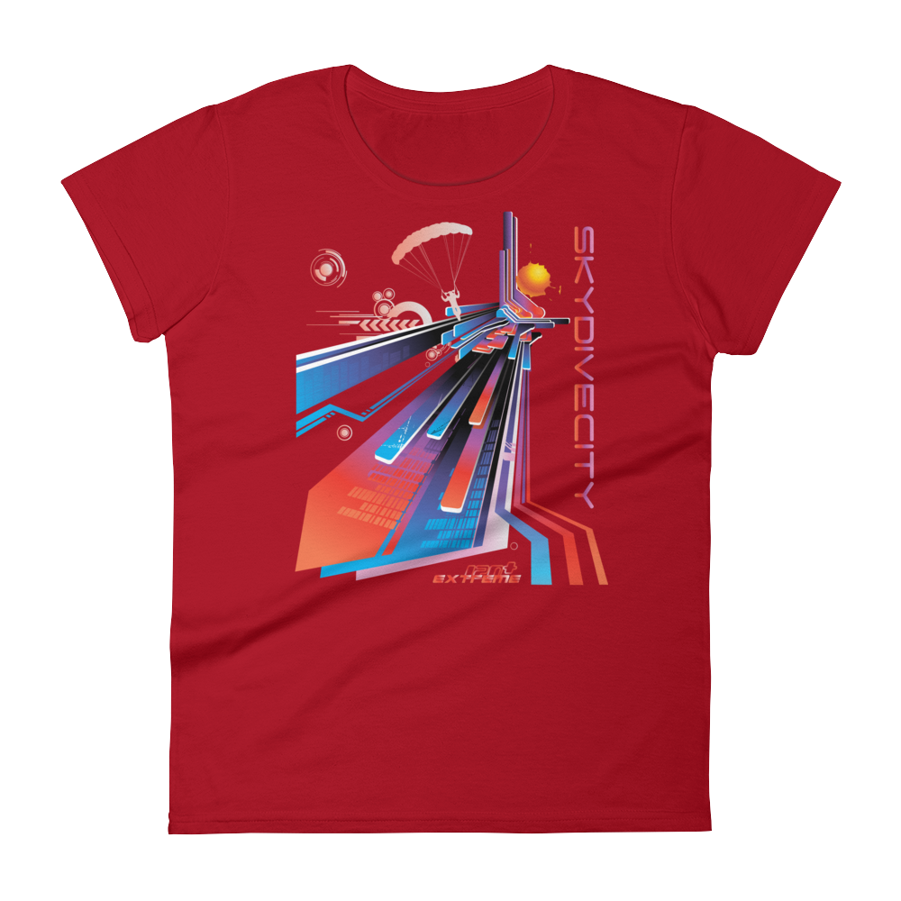 Skydiving T-shirts Skydive City - Sunset - Women`s Colored T-Shirts, Women's Colored Tees, Skydiving Apparel, Skydiving Apparel, Skydiving Apparel, Skydiving Gear, Olympics, T-Shirts, Skydive Chicago, Skydive City, Skydive Perris, Drop Zone Apparel, USPA, united states parachute association, Freefly, BASE, World Record,