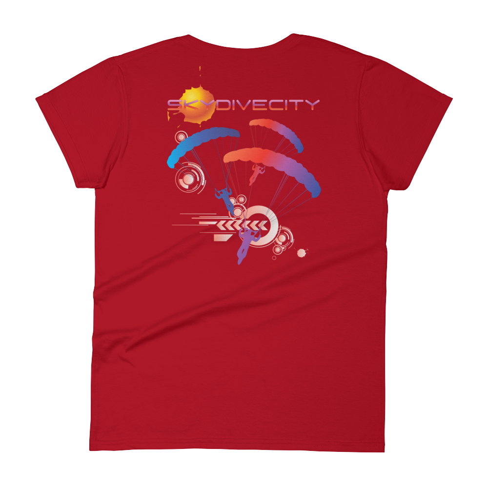 Skydiving T-shirts Skydive City - Sunset - Women`s Colored T-Shirts, Women's Colored Tees, Skydiving Apparel, Skydiving Apparel, Skydiving Apparel, Skydiving Gear, Olympics, T-Shirts, Skydive Chicago, Skydive City, Skydive Perris, Drop Zone Apparel, USPA, united states parachute association, Freefly, BASE, World Record,