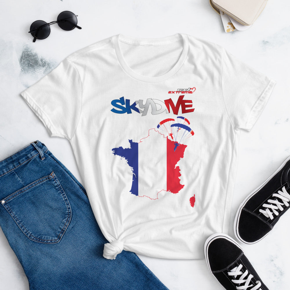 Skydiving T-shirts - Skydive All World - FRANCE - Ladies' Tee -, Shirts, Skydiving Apparel, Skydiving Apparel, Skydiving Apparel, Skydiving Gear, Olympics, T-Shirts, Skydive Chicago, Skydive City, Skydive Perris, Drop Zone Apparel, USPA, united states parachute association, Freefly, BASE, World Record,