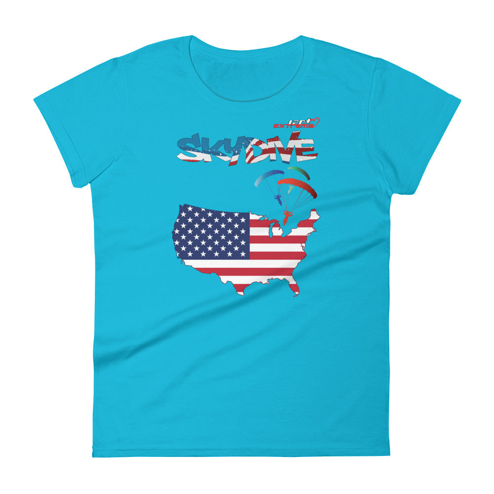 Skydiving T-shirts - Skydive All World - AMERICA - Ladies' Tee -, Shirts, Skydiving Apparel, Skydiving Apparel, Skydiving Apparel, Skydiving Gear, Olympics, T-Shirts, Skydive Chicago, Skydive City, Skydive Perris, Drop Zone Apparel, USPA, united states parachute association, Freefly, BASE, World Record,