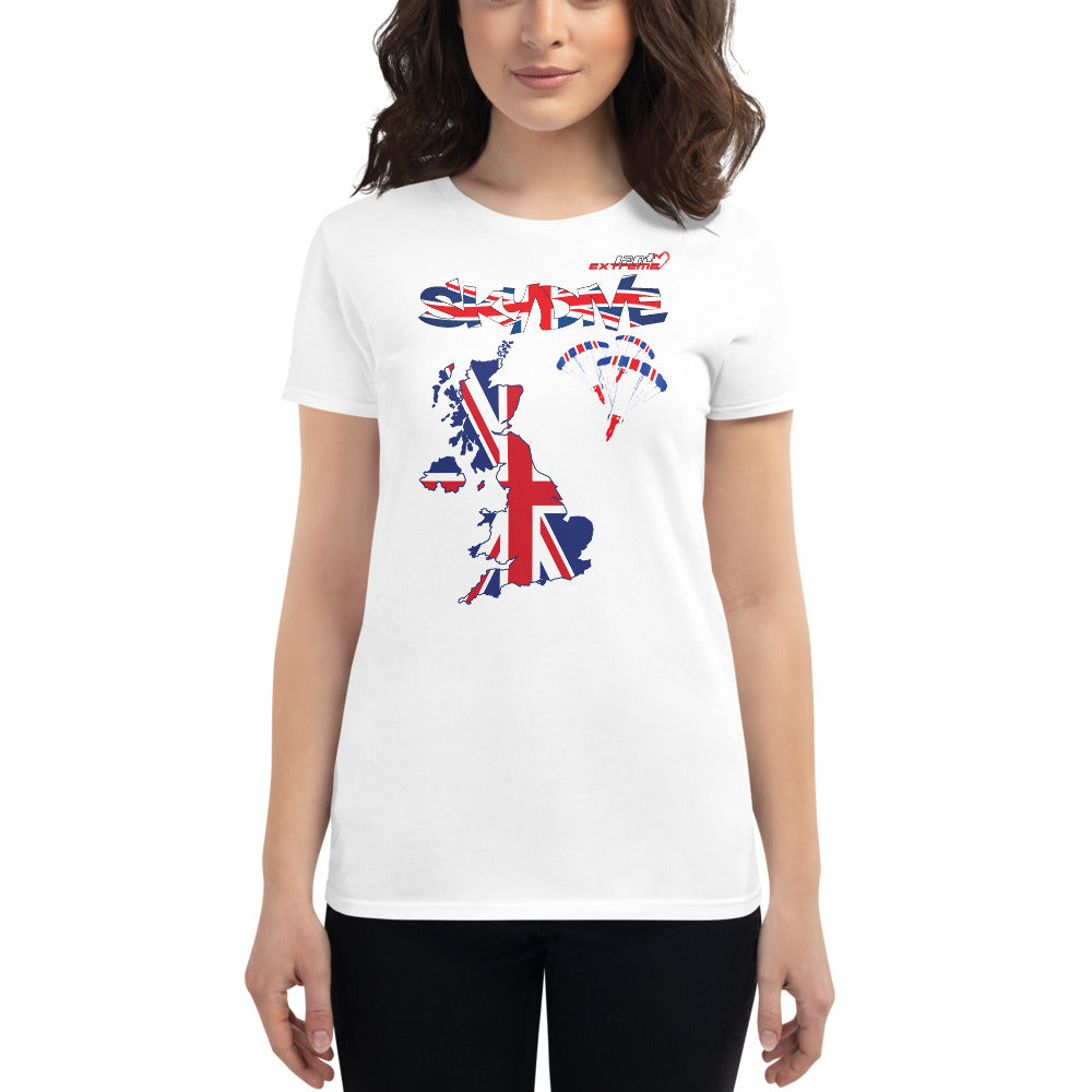 Skydiving T-shirts - Skydive All World - UK - The United Kingdom - Ladies’ Tee, Shirts, Skydiving Apparel, Skydiving Apparel, Skydiving Apparel, Skydiving Gear, Olympics, T-Shirts, Skydive Chicago, Skydive City, Skydive Perris, Drop Zone Apparel, USPA, united states parachute association, Freefly, BASE, World Record,