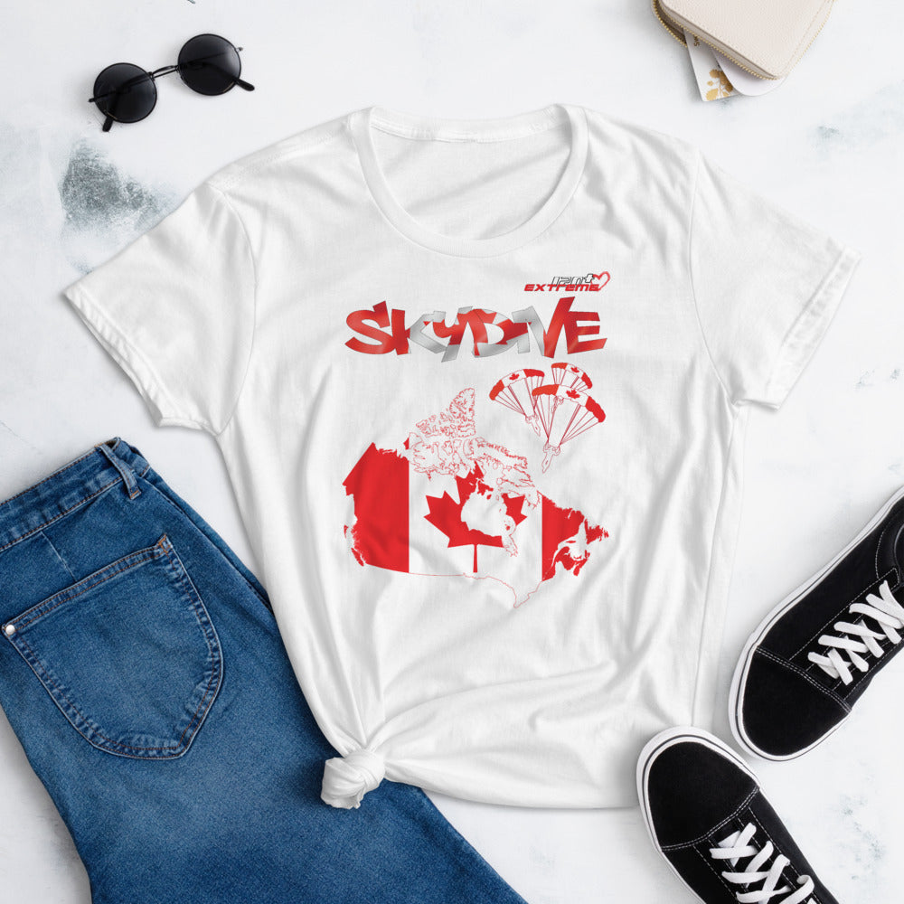 Skydiving T-shirts - Skydive All World - CANADA - Ladies' Tee, Shirts, Skydiving Apparel, Skydiving Apparel, Skydiving Apparel, Skydiving Gear, Olympics, T-Shirts, Skydive Chicago, Skydive City, Skydive Perris, Drop Zone Apparel, USPA, united states parachute association, Freefly, BASE, World Record,