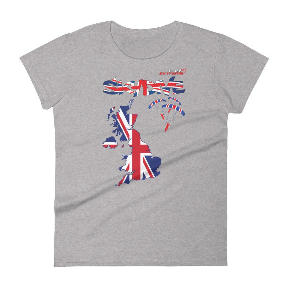 Skydiving T-shirts - Skydive All World - UK - The United Kingdom - Ladies’ Tee, Shirts, Skydiving Apparel, Skydiving Apparel, Skydiving Apparel, Skydiving Gear, Olympics, T-Shirts, Skydive Chicago, Skydive City, Skydive Perris, Drop Zone Apparel, USPA, united states parachute association, Freefly, BASE, World Record,