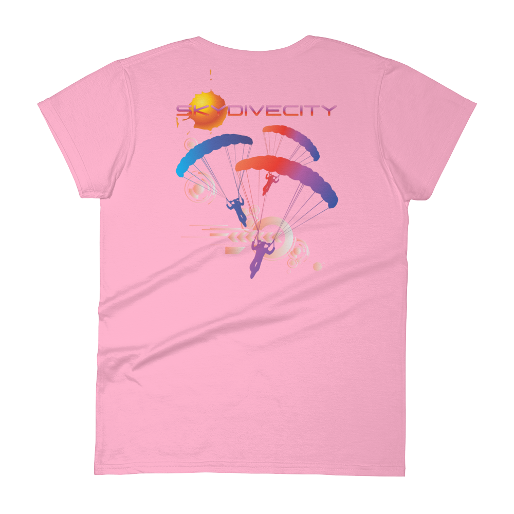 Skydiving T-shirts Skydive City - Sunset - Women`s Colored T-Shirts, Women's Colored Tees, Skydiving Apparel, Skydiving Apparel, Skydiving Apparel, Skydiving Gear, Olympics, T-Shirts, Skydive Chicago, Skydive City, Skydive Perris, Drop Zone Apparel, USPA, united states parachute association, Freefly, BASE, World Record,