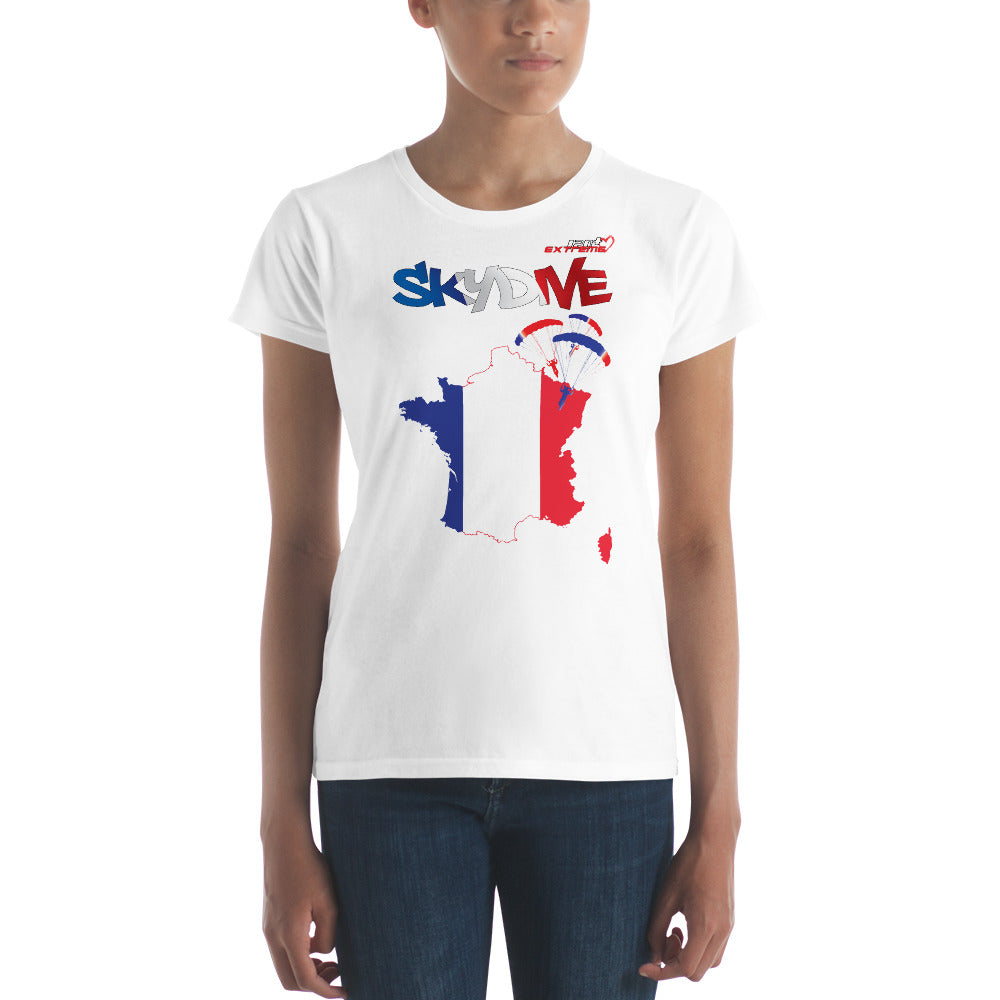 Skydiving T-shirts - Skydive All World - FRANCE - Ladies' Tee -, Shirts, Skydiving Apparel, Skydiving Apparel, Skydiving Apparel, Skydiving Gear, Olympics, T-Shirts, Skydive Chicago, Skydive City, Skydive Perris, Drop Zone Apparel, USPA, united states parachute association, Freefly, BASE, World Record,