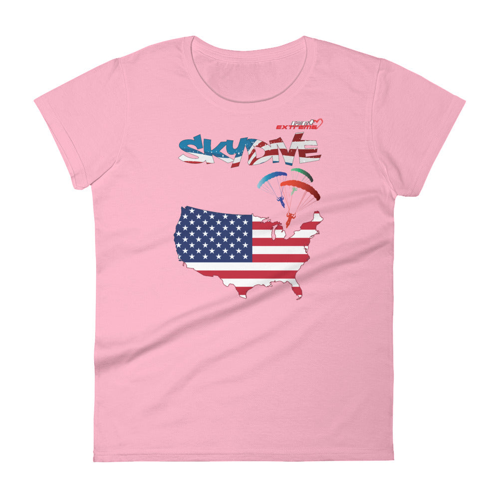 Skydiving T-shirts - Skydive All World - AMERICA - Ladies' Tee -, Shirts, Skydiving Apparel, Skydiving Apparel, Skydiving Apparel, Skydiving Gear, Olympics, T-Shirts, Skydive Chicago, Skydive City, Skydive Perris, Drop Zone Apparel, USPA, united states parachute association, Freefly, BASE, World Record,