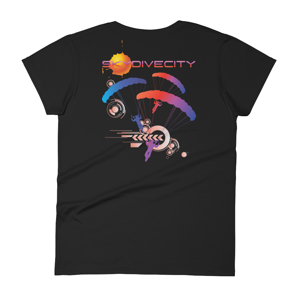 Skydiving T-shirts Skydive City - Sunset - Women`s Colored T-Shirts, Women's Colored Tees, Skydiving Apparel, Skydiving Apparel, Skydiving Apparel, Skydiving Gear, Olympics, T-Shirts, Skydive Chicago, Skydive City, Skydive Perris, Drop Zone Apparel, USPA, united states parachute association, Freefly, BASE, World Record,