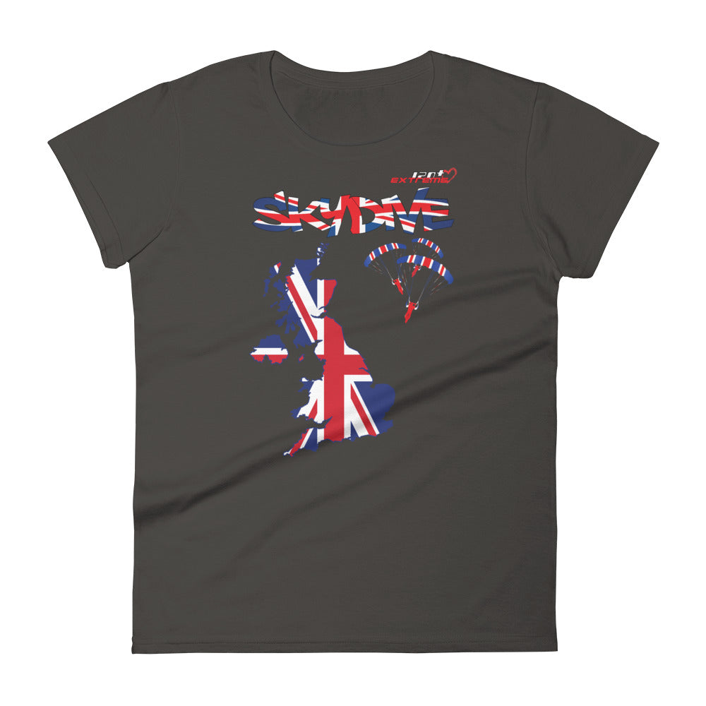 Skydiving T-shirts - Skydive All World - UK - The United Kingdom - Ladies’ Tee, Shirts, Skydiving Apparel, Skydiving Apparel, Skydiving Apparel, Skydiving Gear, Olympics, T-Shirts, Skydive Chicago, Skydive City, Skydive Perris, Drop Zone Apparel, USPA, united states parachute association, Freefly, BASE, World Record,