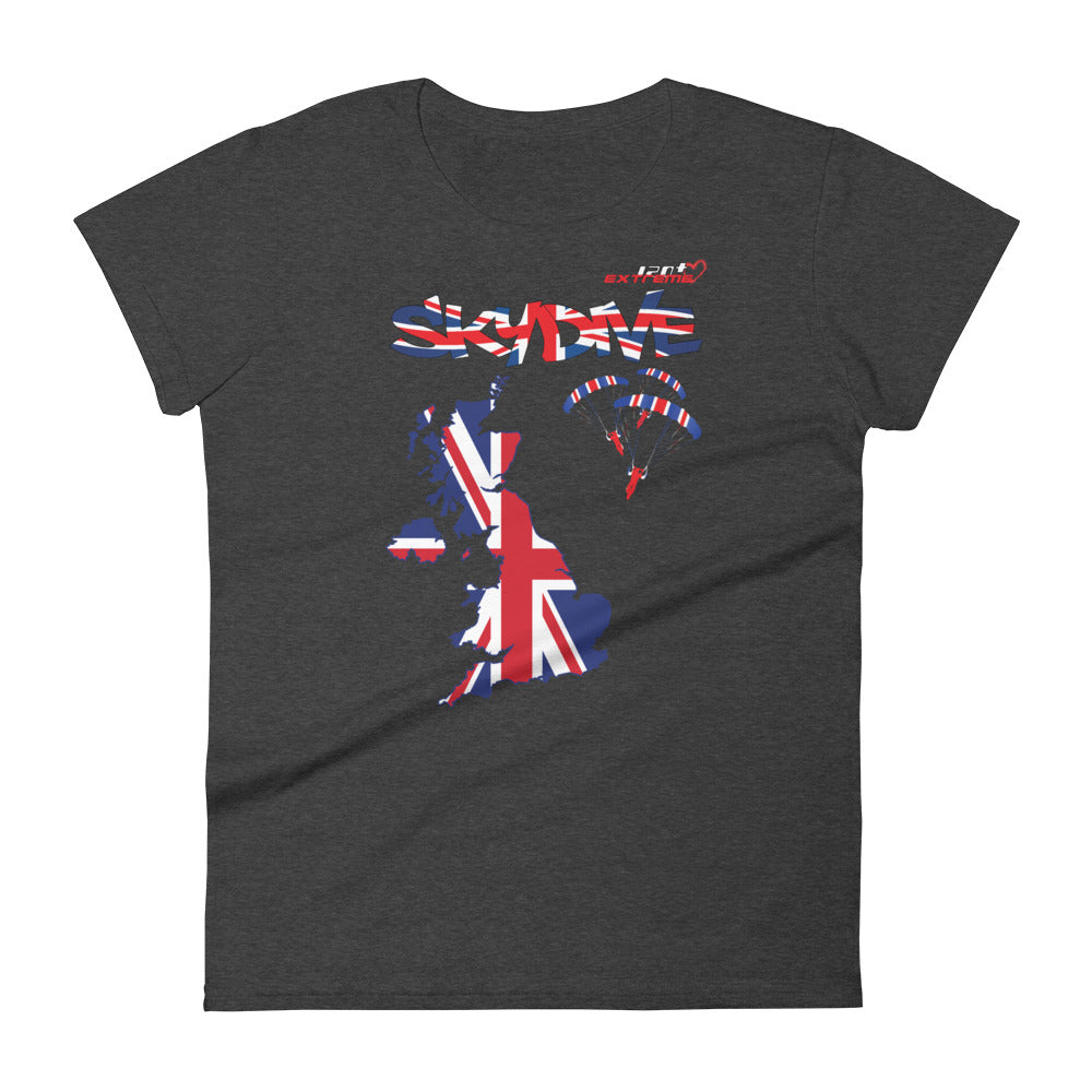 Skydiving T-shirts - Skydive All World - UK - The United Kingdom - Ladies’ Tee, Shirts, Skydiving Apparel, Skydiving Apparel, Skydiving Apparel, Skydiving Gear, Olympics, T-Shirts, Skydive Chicago, Skydive City, Skydive Perris, Drop Zone Apparel, USPA, united states parachute association, Freefly, BASE, World Record,