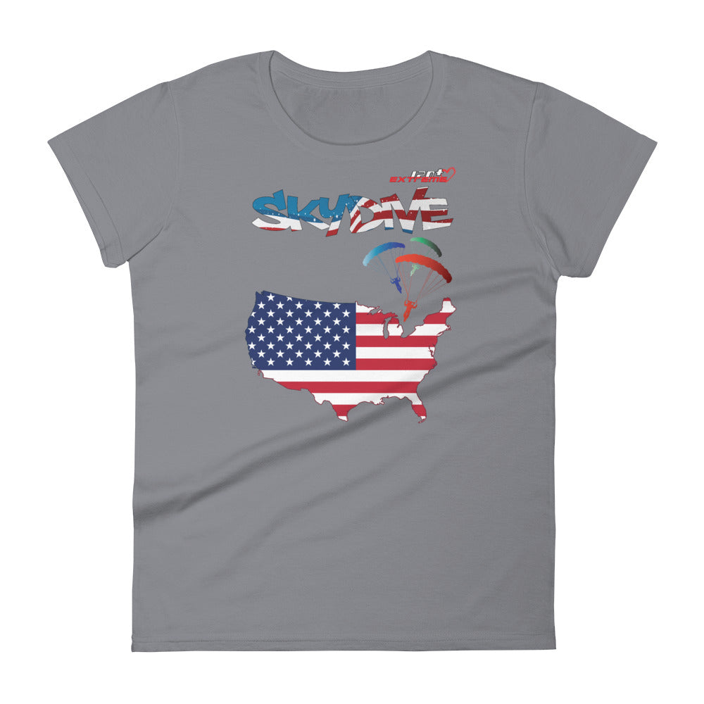 Skydiving T-shirts - Skydive All World - AMERICA - Ladies' Tee -, Shirts, Skydiving Apparel, Skydiving Apparel, Skydiving Apparel, Skydiving Gear, Olympics, T-Shirts, Skydive Chicago, Skydive City, Skydive Perris, Drop Zone Apparel, USPA, united states parachute association, Freefly, BASE, World Record,