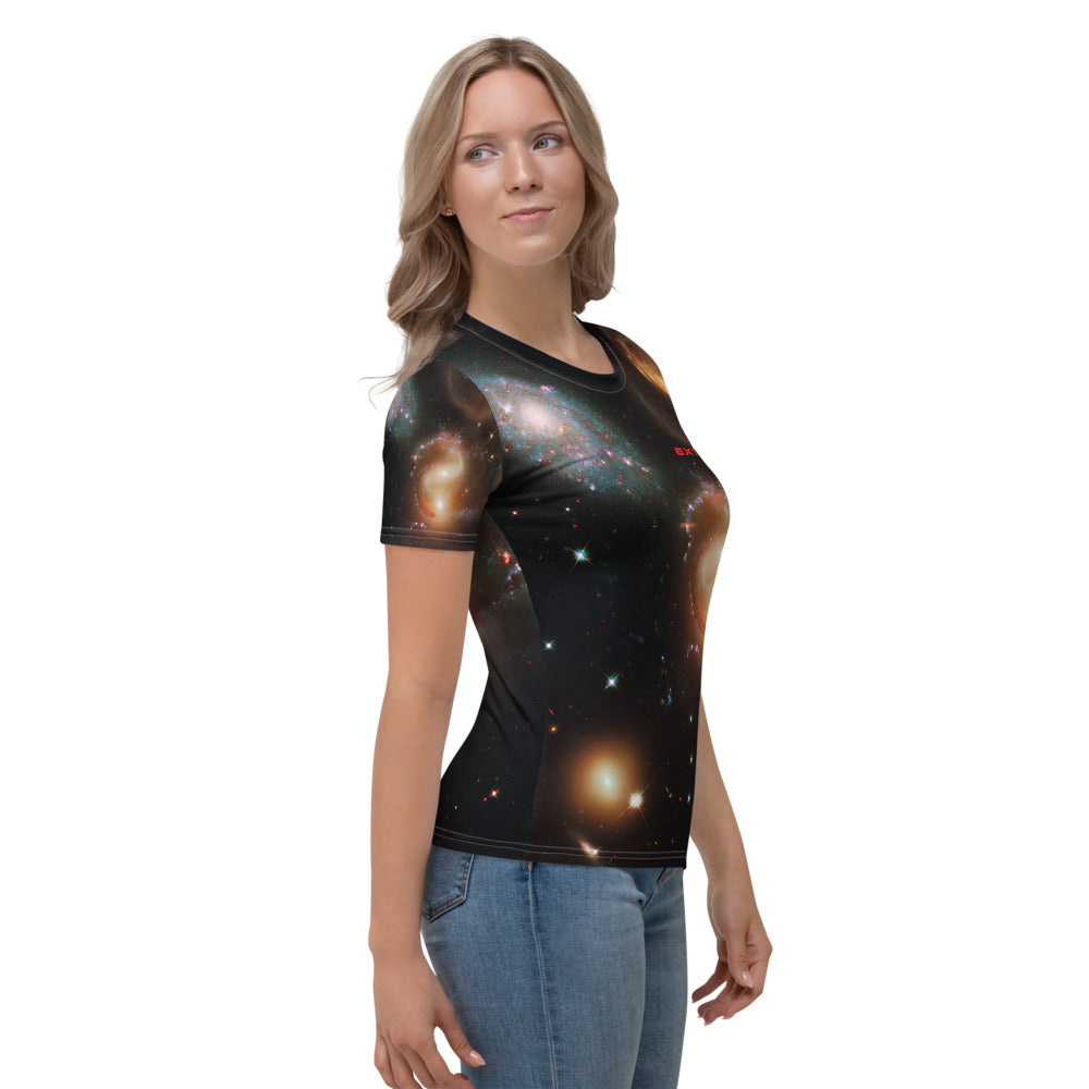 Skydiving T-shirts SPACE - Galactic wreckage in Stephan's Quintet - Women's sublimation t-shirt, T-shirt, Skydiving Apparel, Skydiving Apparel, Skydiving Apparel, Skydiving Gear, Olympics, T-Shirts, Skydive Chicago, Skydive City, Skydive Perris, Drop Zone Apparel, USPA, united states parachute association, Freefly, BASE, World Record,