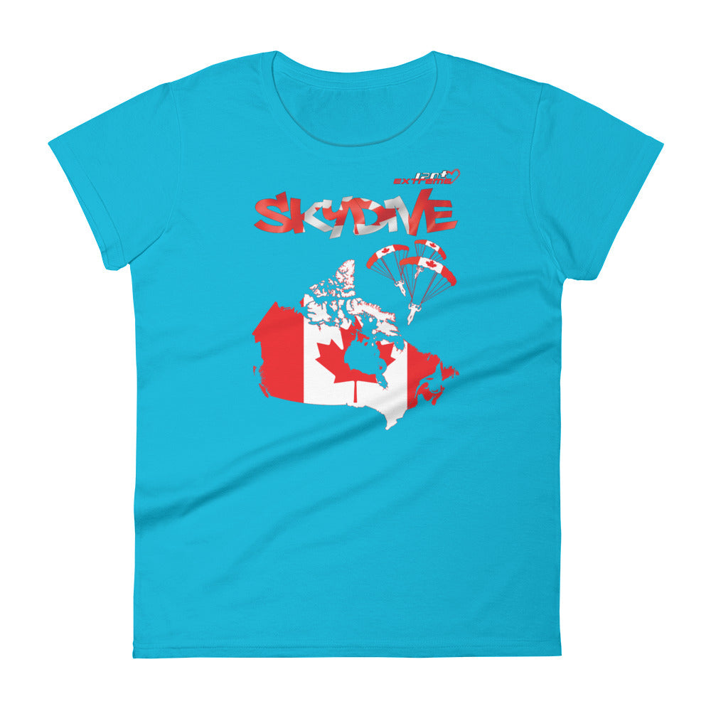 Skydiving T-shirts - Skydive All World - CANADA - Ladies' Tee, Shirts, Skydiving Apparel, Skydiving Apparel, Skydiving Apparel, Skydiving Gear, Olympics, T-Shirts, Skydive Chicago, Skydive City, Skydive Perris, Drop Zone Apparel, USPA, united states parachute association, Freefly, BASE, World Record,