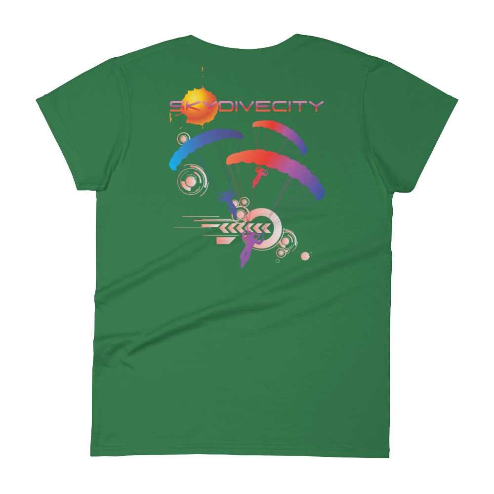 Skydiving T-shirts Skydive City - Sunset - Women`s Colored T-Shirts, Women's Colored Tees, Skydiving Apparel, Skydiving Apparel, Skydiving Apparel, Skydiving Gear, Olympics, T-Shirts, Skydive Chicago, Skydive City, Skydive Perris, Drop Zone Apparel, USPA, united states parachute association, Freefly, BASE, World Record,