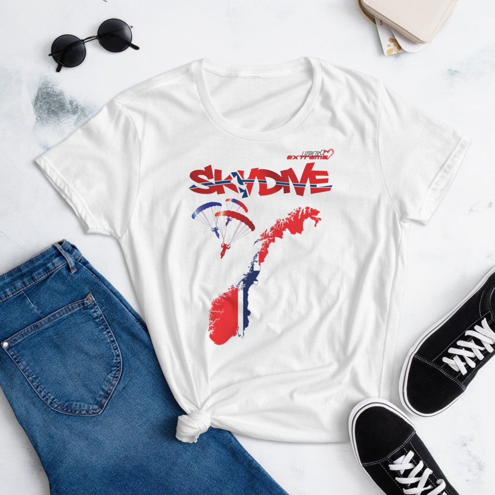 Skydiving T-shirts - Skydive All World - NORWAY - Ladies' Tee -, Shirts, Skydiving Apparel, Skydiving Apparel, Skydiving Apparel, Skydiving Gear, Olympics, T-Shirts, Skydive Chicago, Skydive City, Skydive Perris, Drop Zone Apparel, USPA, united states parachute association, Freefly, BASE, World Record,