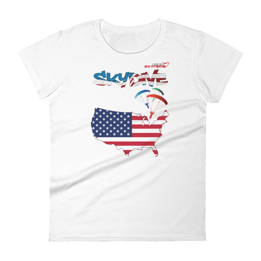 Skydiving T-shirts - Skydive All World - AMERICA - Ladies' Tee -, Shirts, Skydiving Apparel, Skydiving Apparel, Skydiving Apparel, Skydiving Gear, Olympics, T-Shirts, Skydive Chicago, Skydive City, Skydive Perris, Drop Zone Apparel, USPA, united states parachute association, Freefly, BASE, World Record,