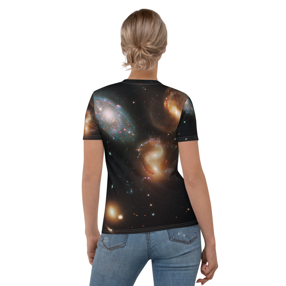 Skydiving T-shirts SPACE - Galactic wreckage in Stephan's Quintet - Women's sublimation t-shirt, T-shirt, Skydiving Apparel, Skydiving Apparel, Skydiving Apparel, Skydiving Gear, Olympics, T-Shirts, Skydive Chicago, Skydive City, Skydive Perris, Drop Zone Apparel, USPA, united states parachute association, Freefly, BASE, World Record,