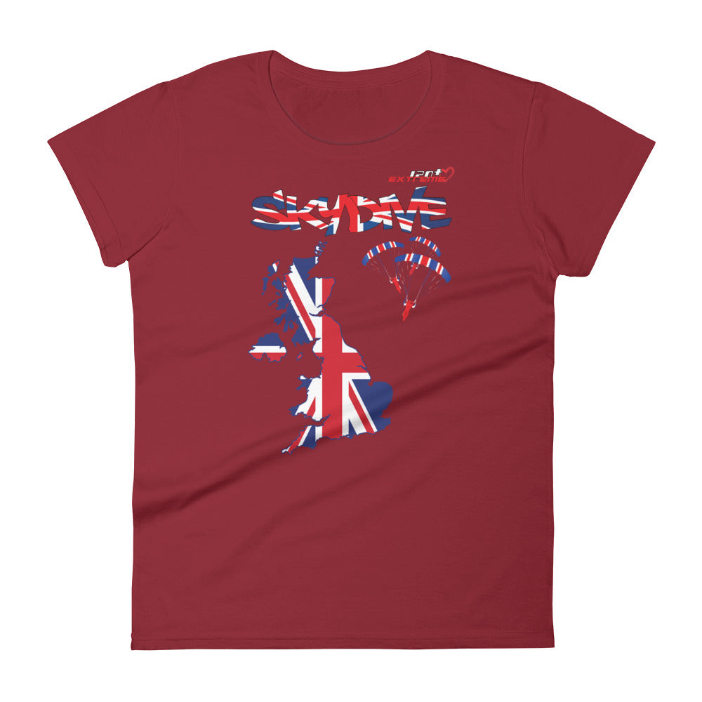 Skydiving T-shirts - Skydive All World - UK - The United Kingdom - Ladies’ Tee, Shirts, Skydiving Apparel, Skydiving Apparel, Skydiving Apparel, Skydiving Gear, Olympics, T-Shirts, Skydive Chicago, Skydive City, Skydive Perris, Drop Zone Apparel, USPA, united states parachute association, Freefly, BASE, World Record,