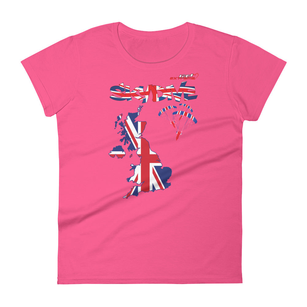 Skydiving T-shirts - Skydive All World - UK - The United Kingdom - Ladies’ Tee, Shirts, Skydiving Apparel, Skydiving Apparel, Skydiving Apparel, Skydiving Gear, Olympics, T-Shirts, Skydive Chicago, Skydive City, Skydive Perris, Drop Zone Apparel, USPA, united states parachute association, Freefly, BASE, World Record,