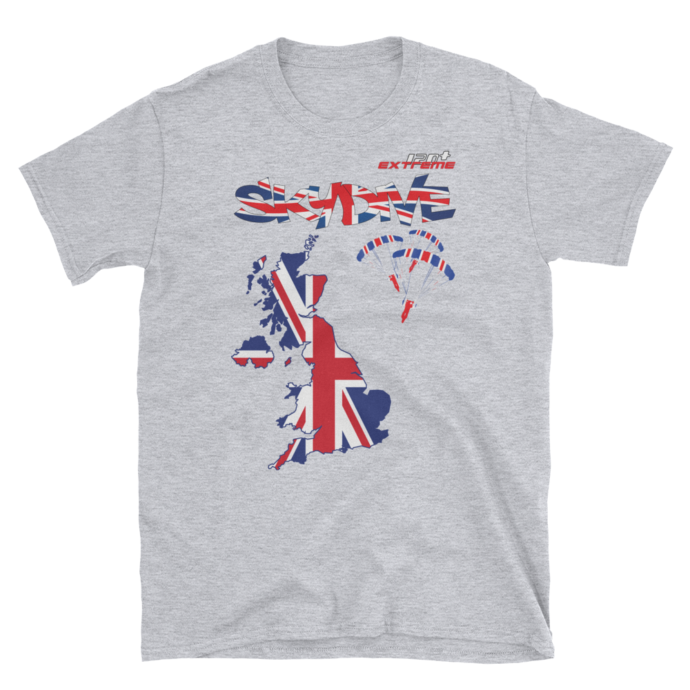 Skydiving T-shirts - Skydive World - The United Kingdom (UK) - Cotton Tee -, Shirts, Skydiving Apparel, Skydiving Apparel, Skydiving Apparel, Skydiving Gear, Olympics, T-Shirts, Skydive Chicago, Skydive City, Skydive Perris, Drop Zone Apparel, USPA, united states parachute association, Freefly, BASE, World Record,